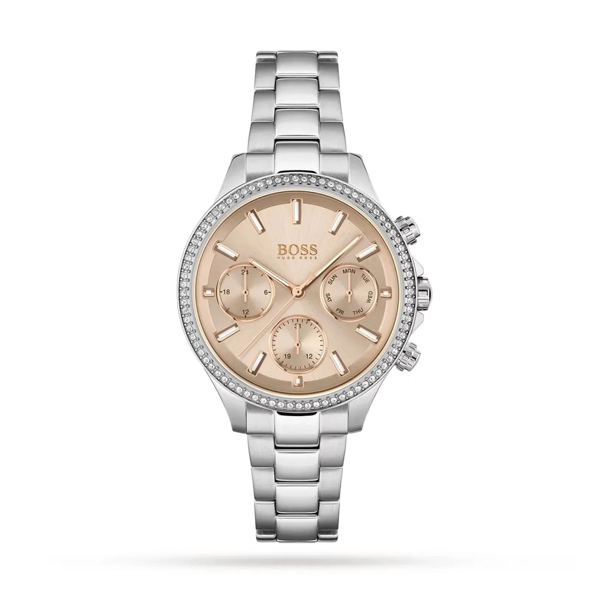 Hugo Boss Womens 1502565 Pandora Silver Tone Stainless Steel Watch With Rose Gold Dial