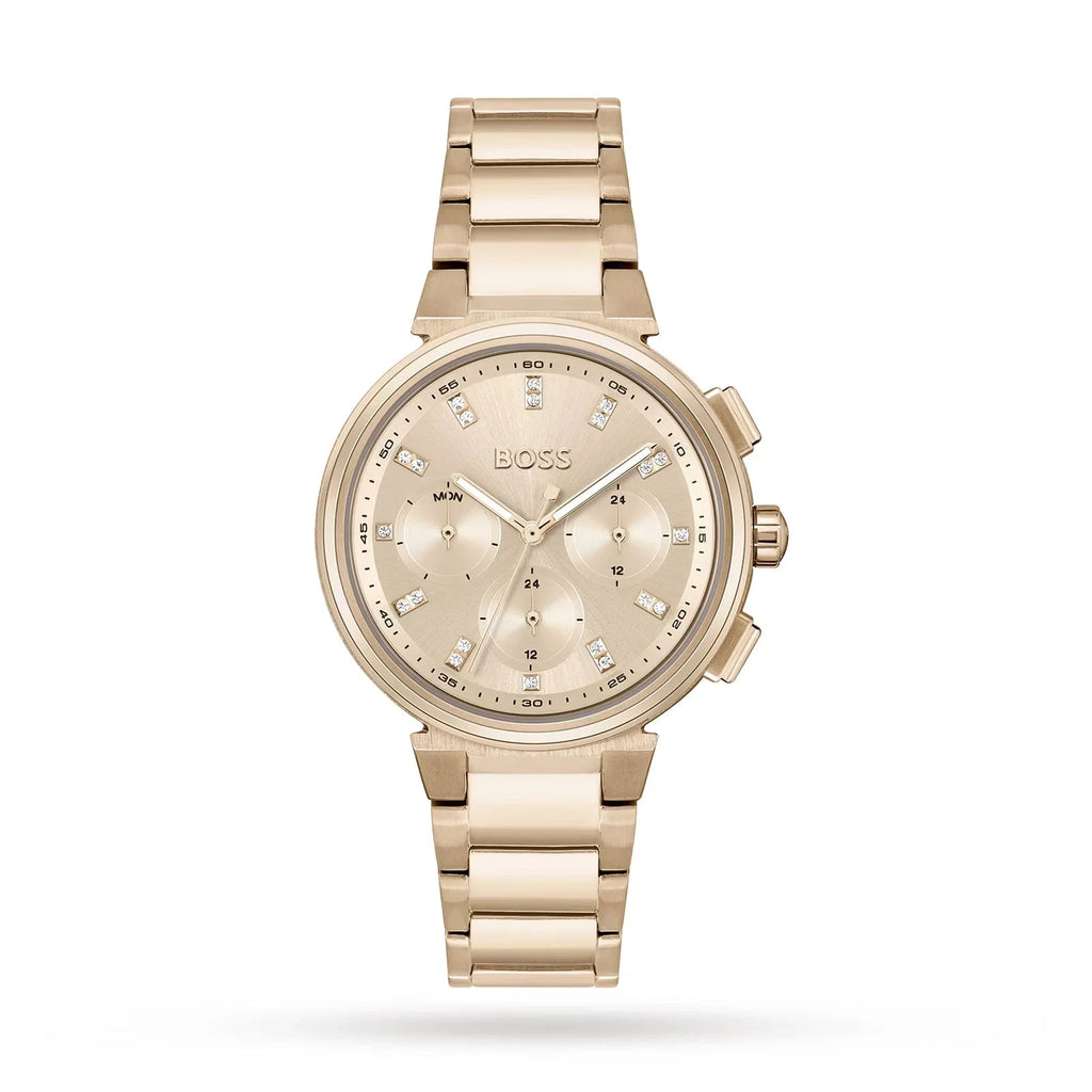 Hugo Boss Womens 1502592 Pandora Gold Tone Stainless Steel Watch With Black Dial