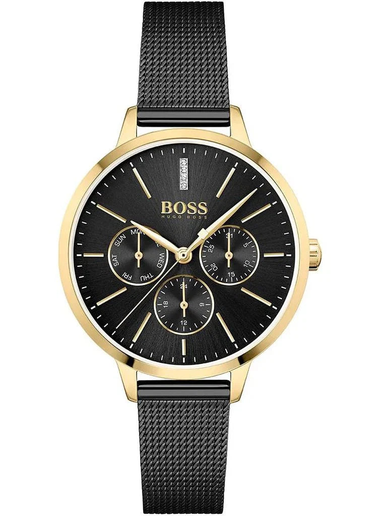 Hugo Boss Womens 1502601 Symphony Gold Tone And Black Mesh Bracelet Watch