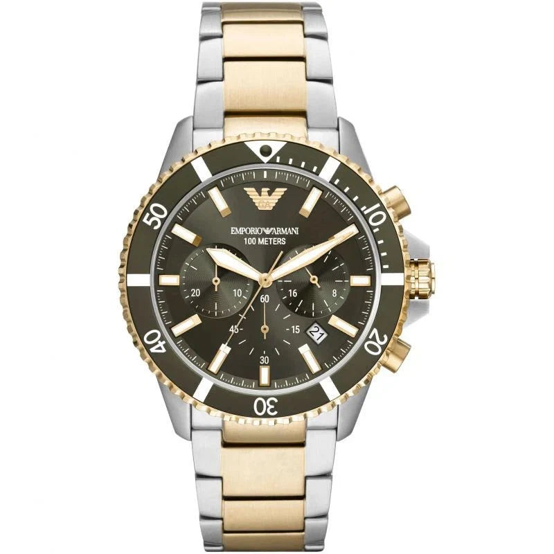 Emporio Armani Mens Watch Diver Chronograph 43mm Green Ar11361