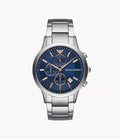 Emporio Armani Mens Ar11458 Rose Gold Tone Stainless Steel And Blue Leather Watch