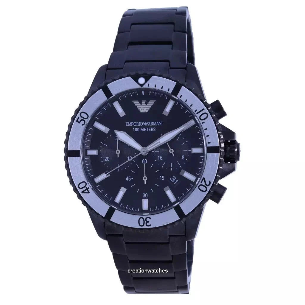 Emporio Armani Mens Ar80050 Black Ion Plated Stainless Steel Chronograph Watch