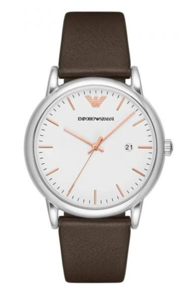 Emporio Armani Herren White Dial Brown Leather Strap Watch For Men Ar11103