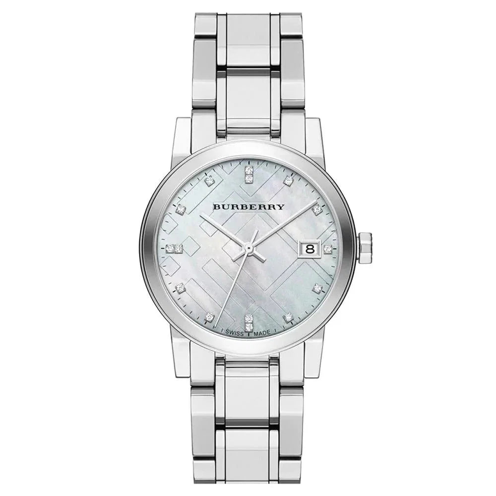 Burberry Ladies Watch Check Stamped Silver Bu9125