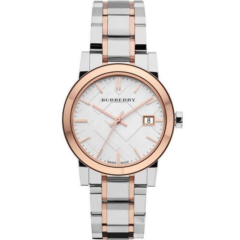 Burberry Ladies Watch Check Stamped Two Tone Bu9105