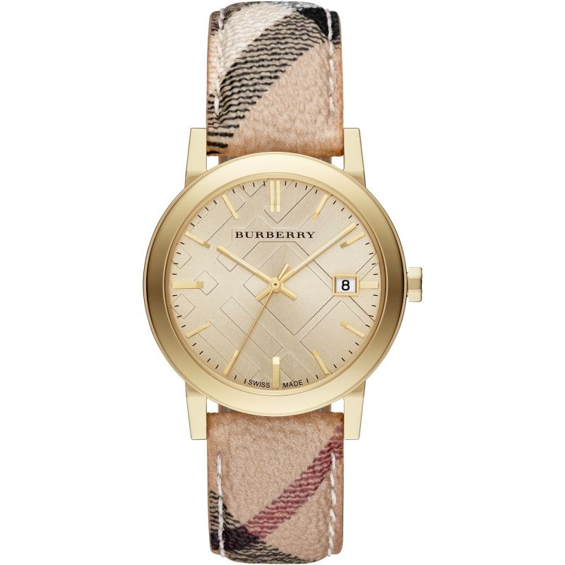 Burberry Ladies Watch The City Haymarket Check Yellow Gold Bu9026