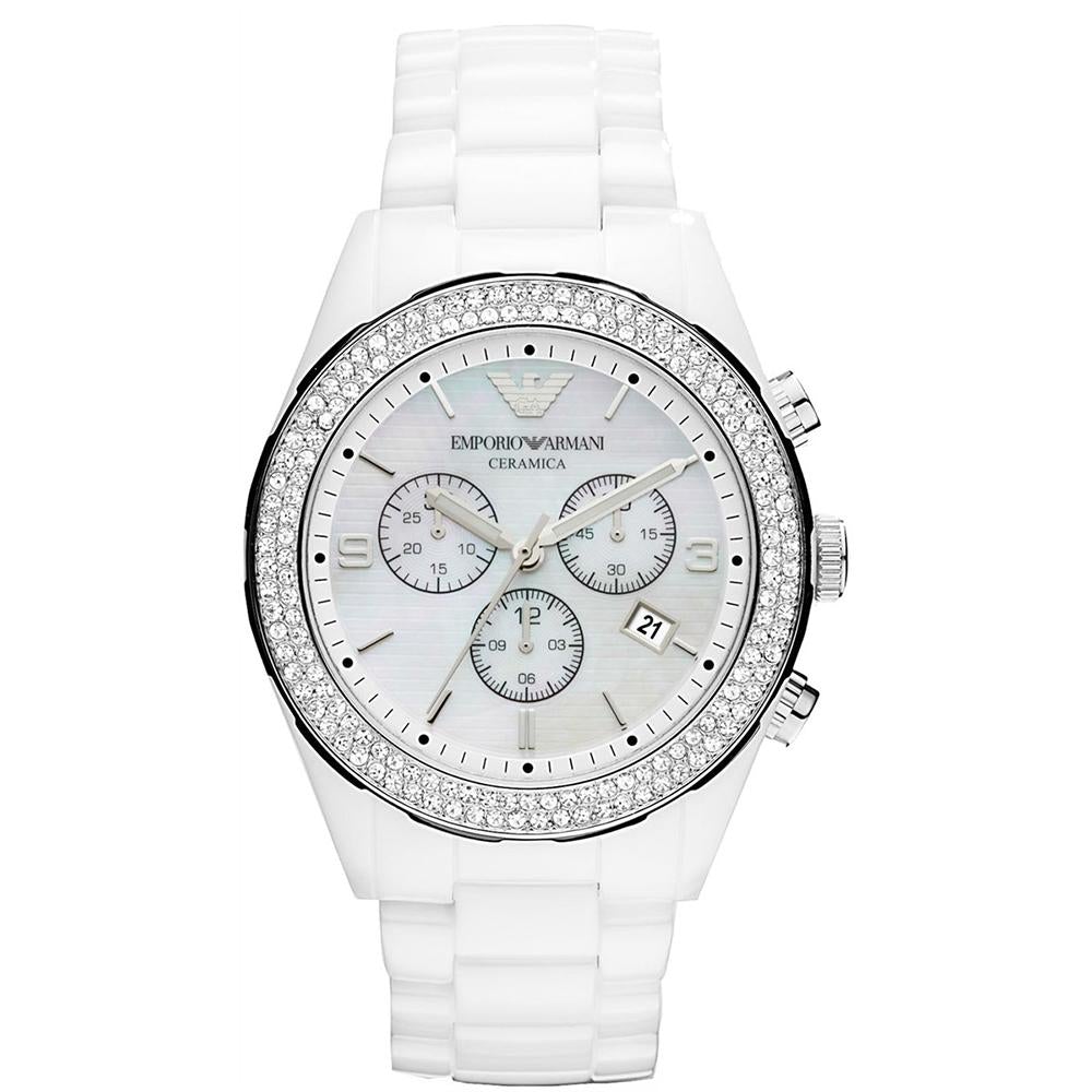 Emporio Armani Ar1456 Ladies White Crystal Watch