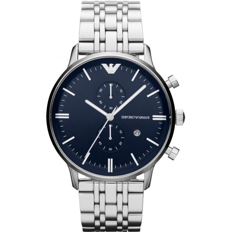 Emporio Armani Ar80013 Men S Blue Dial Silver Watch
