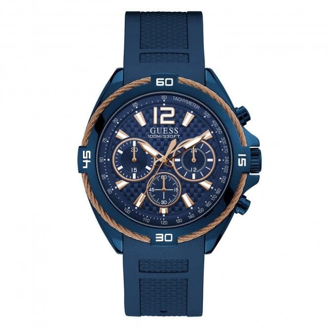 Guess Gents Blue Rose Gold Wire Detail Watch W1168g4