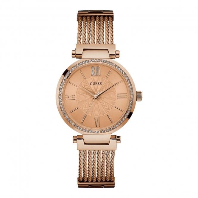 Guess Watches Guess Ladies Rose Gold Watch Wire Bracelet W0638l4