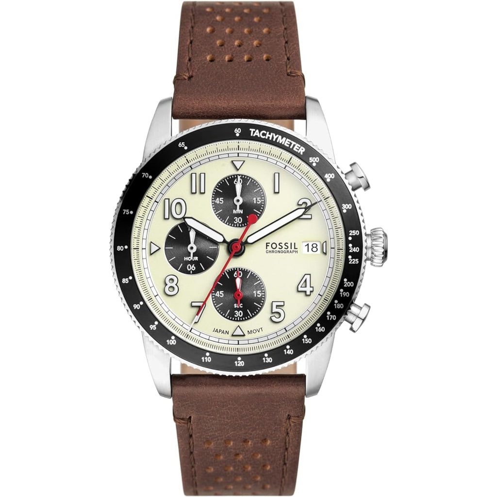 Fossil Sport Tourer Chronograph Brown Leather Strap Cream Dial Men S Watch Fs6042