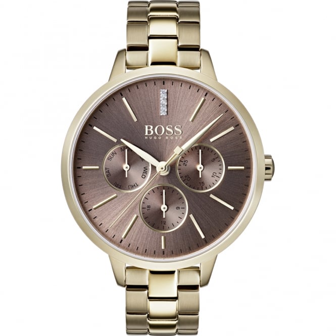 Hugo Boss Womens 1502422 Symphony Gold Tone Stainless Steel Watch With Brown Dial