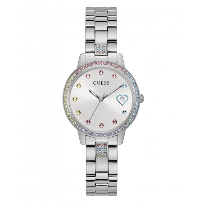 Guess Watches Ladies Three Of Hearts Silver Tone Watch Gw0657l1