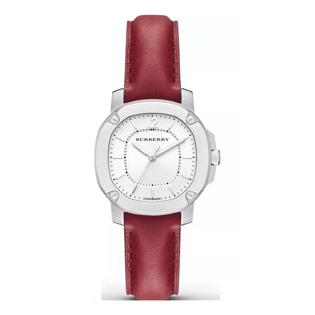 Burberry Brit The Britain White Dial Red Leather Strap Watch For Women Bby1705