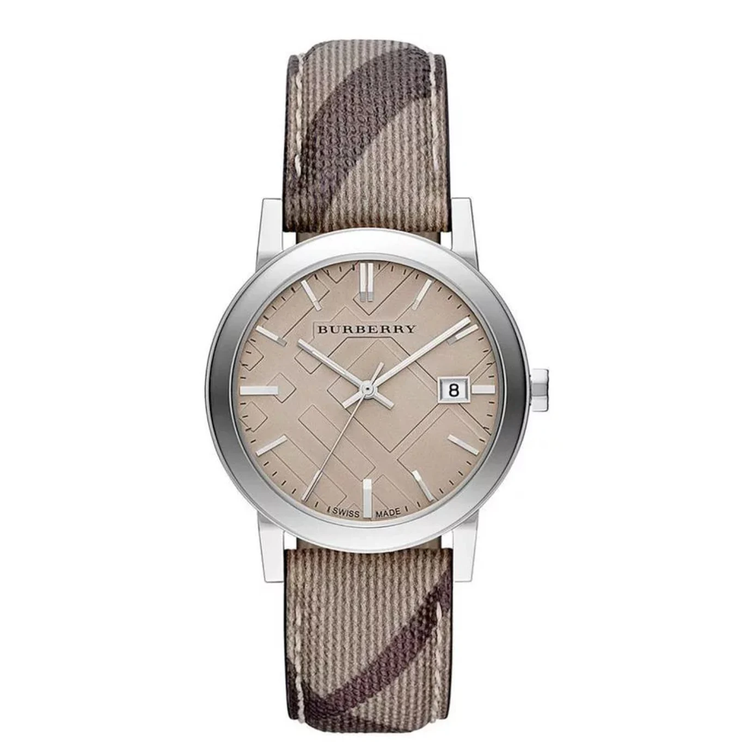 Burberry Ladies Watch Smoke Check Strap Bu9118